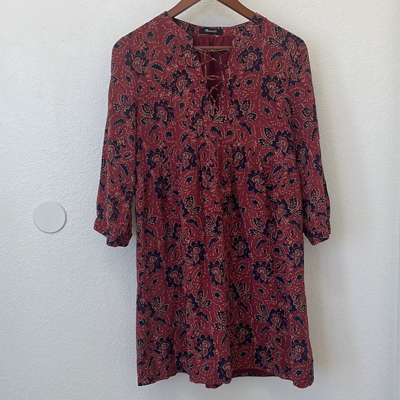 Madewell assam silk floral lace up dress size M - Picture 2 of 11